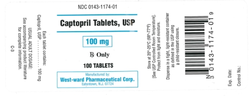 NDC 0143-1174-10 Captopril Tablets, USP 100 mg