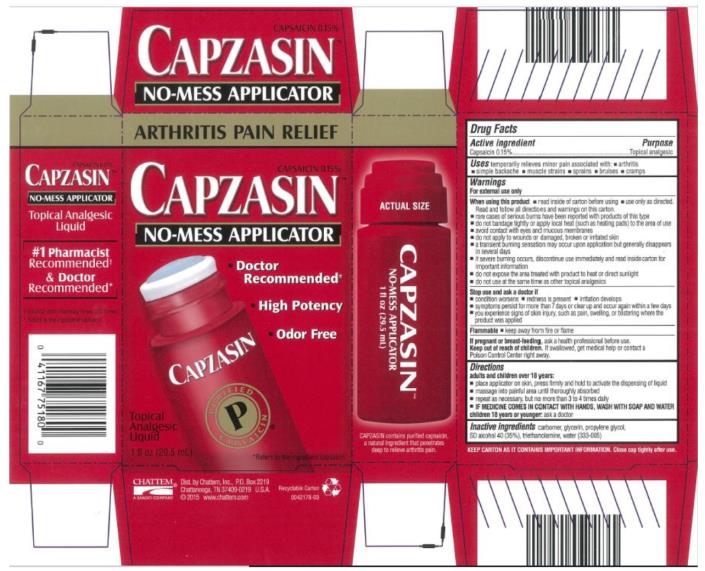 Principal Display Panel
ARTHRITIS PAIN RELIEF
CAPSAICIN 0.15%
CAPZASIN TM
NO-MESS APPLICATOR
•	Doctor
Recommended*
•	High Potency
•	Odor Free
Topical 
Analgesic 
Liquid
1 fl oz (29.5 mL)
*Refers to the ingredient capsaicin
