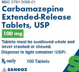 Package Label – 100 mg
Rx Only		NDC 0781-5086-01
Carbamazepine Extended-Release Tablets, USP
100 Tablets
