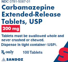 Package Label – 200 mg
Rx Only		NDC 0781-5087-01
Carbamazepine Extended-Release Tablets, USP
100 Tablets