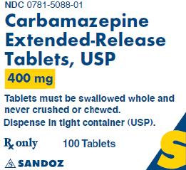 Package Label – 400 mg
Rx Only		NDC 0781-5088-01
Carbamazepine Extended-Release Tablets, USP
100 Tablets