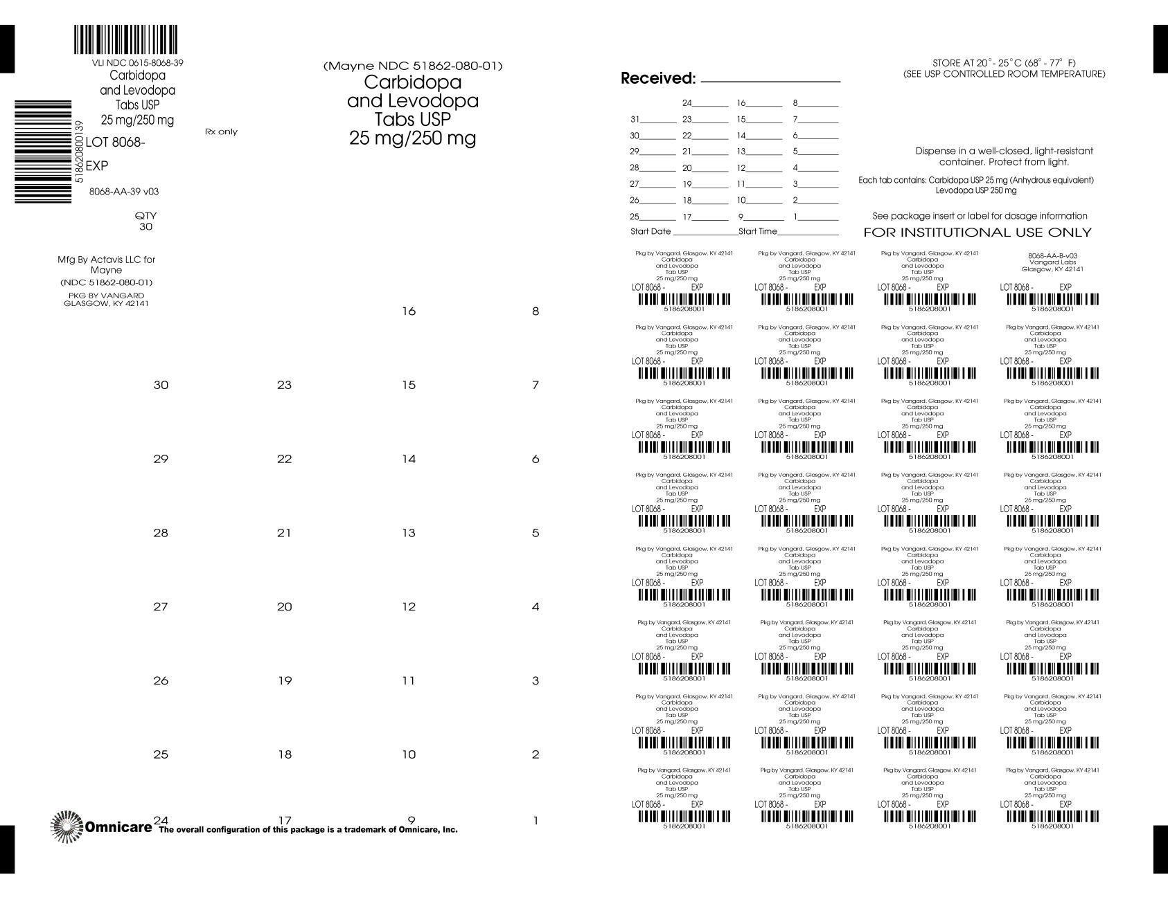 Carbidopa-Levodopa 25-250mg bingo card label
