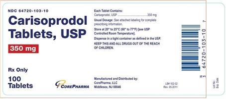 Package Label - Carisoprodol Tablets, USP 350 mg - 100 count Bottle NDC-64720-103-10