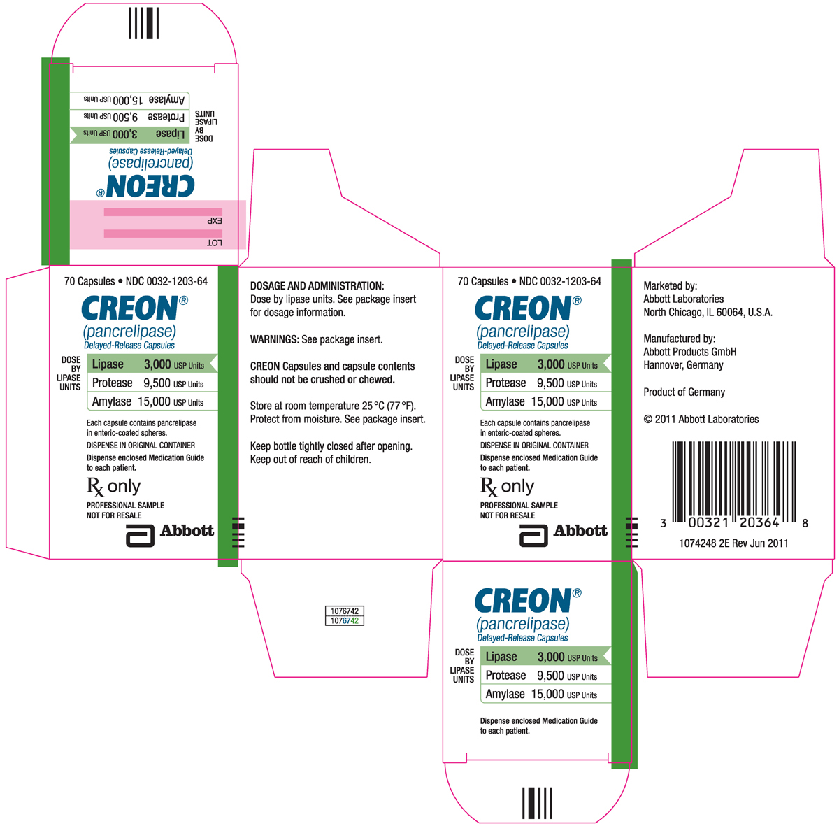 CREON 3000 70ct bottle physician sample