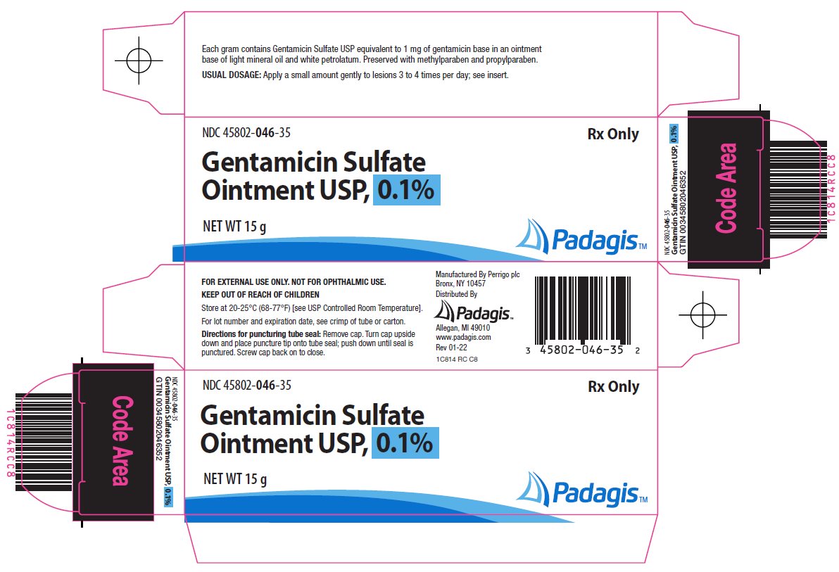 A white and blue Gentamycin Sulfate Ointment, USP 0.1% package