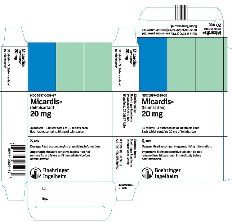 Micardis 20mg 30 Tablets NDC 0597-0039-37