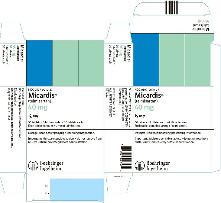 Micardis 40mg 30 Tablets NDC 0597-0040-37