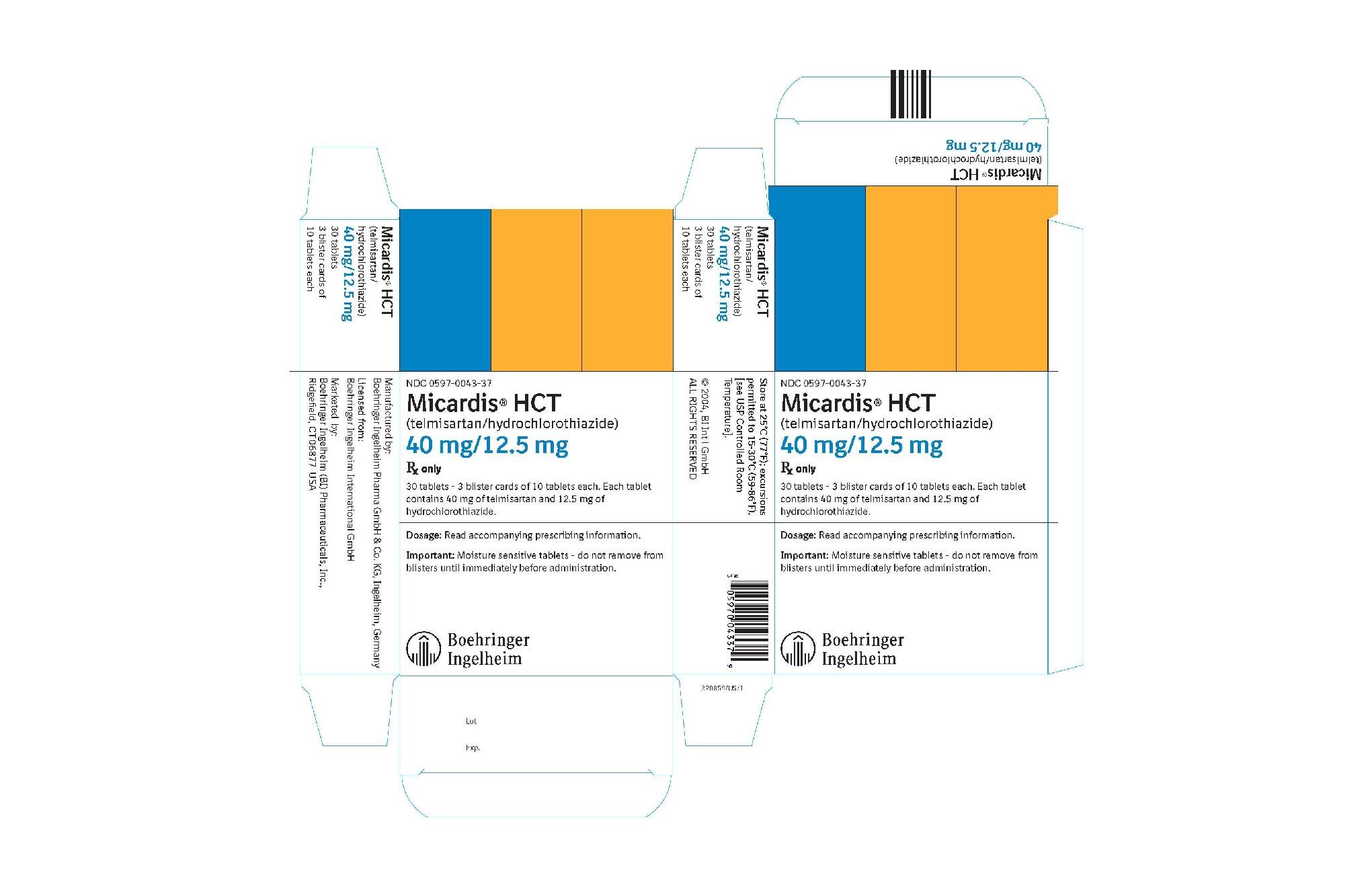 Micardis HCT 40 mg/12.5 mg 30 Tablets NDC 0597-0043-37