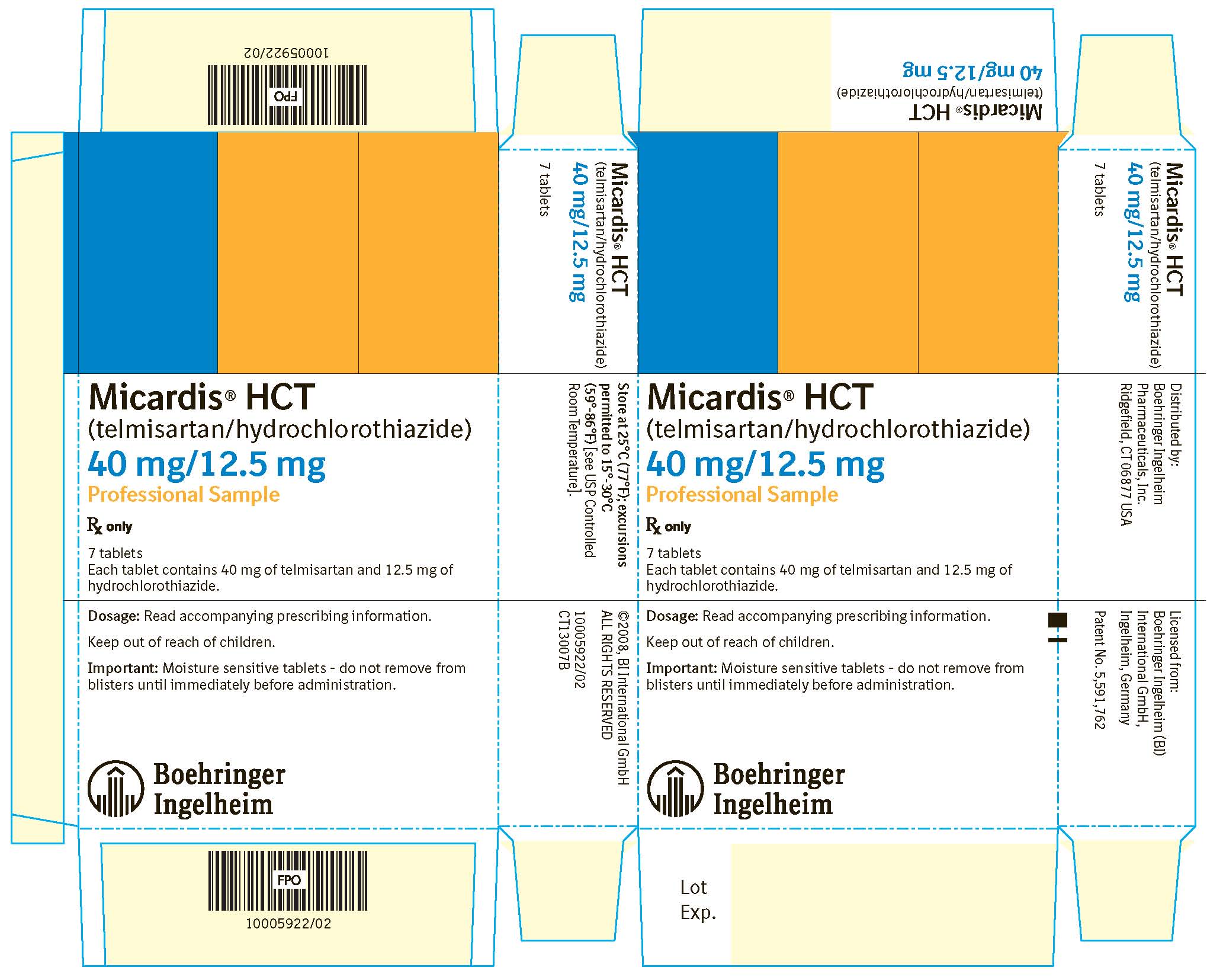 Micardis HCT 40 mg/12.5 mg 7 Tablets NDC 0597-0043-70