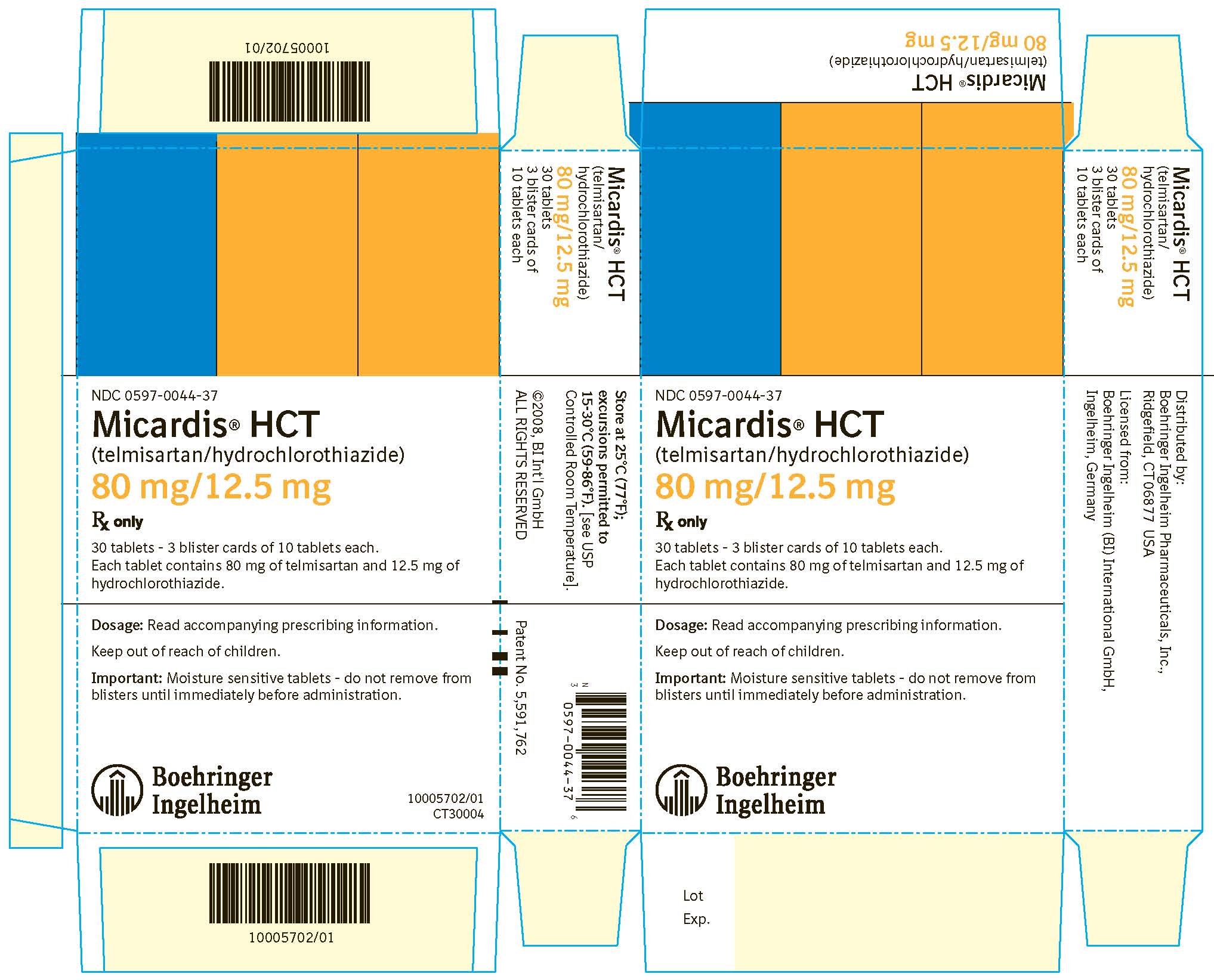 Micardis HCT 80 mg/12.5 mg 30 Tablets NDC 0597-0044-37