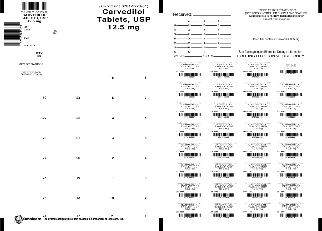 Carvedilol Tablets, USP 12.5mg