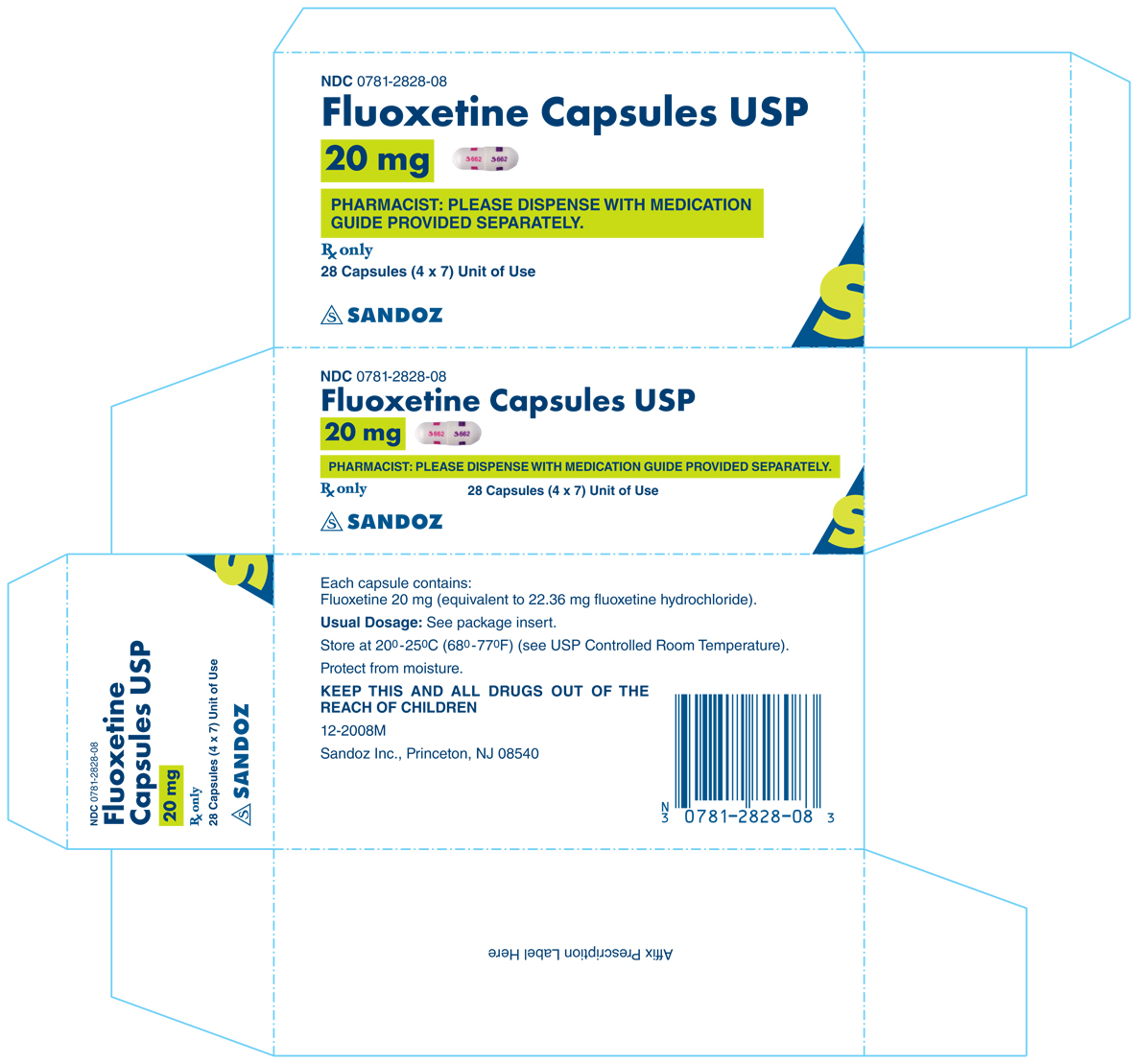 Fluoxetine Hydrochloride 20 mg Blister Pack Carton