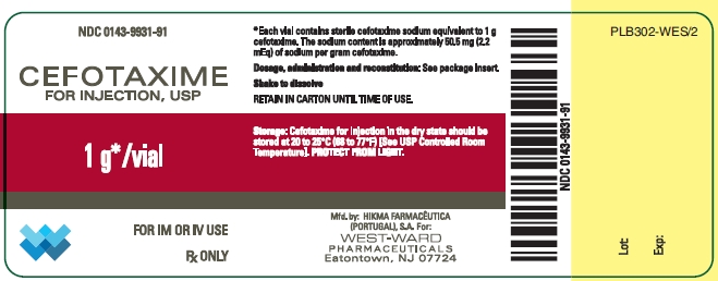 NDC 0143-9931-01 CEFOTAXIME FOR INJECTION, USP 1 g*/vial FOR IV OR IM USE Rx ONLY