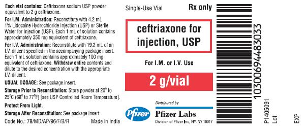 Ceftriaxone for Inj. - 2 g Vial Label