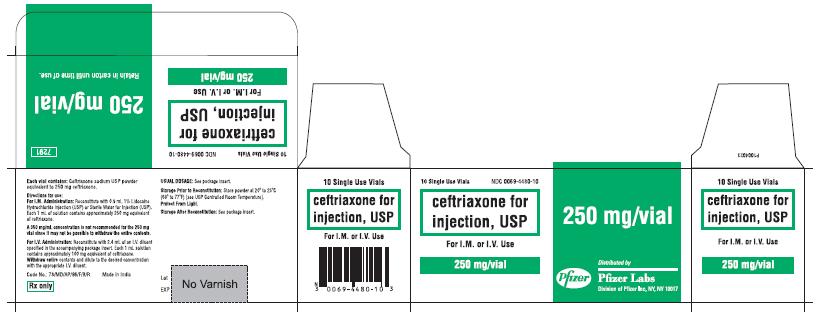 Ceftriaxone for Inj. - 250 mg (10 Vial) Carton Label