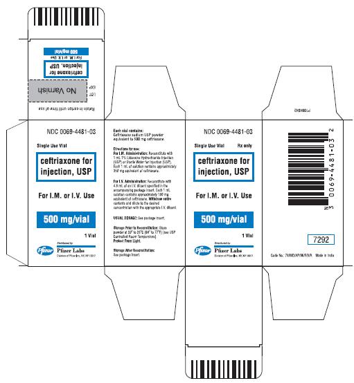 Ceftriaxone for Inj. - 500 mg (1 Vial) Carton Label