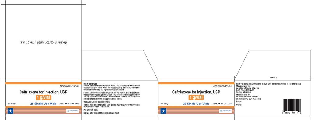 Ceftriaxone for Inj. - 1 g Vial Carton Label