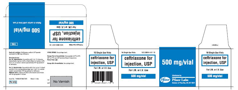 Ceftriaxone for Inj. - 500 mg (10 Vial) Carton Label
