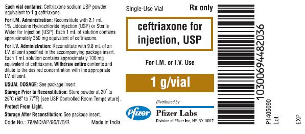 Ceftriaxone for Inj. - 1 g Vial Label