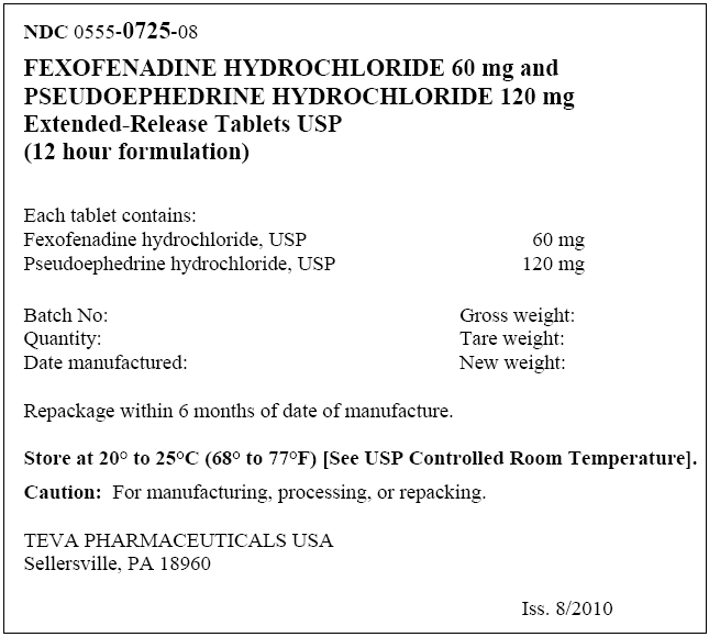 Fexofenadine Hydrochloride and Pseudoephedrine Hydrochloride ER Tabs 60mg/120mg Bulk Label