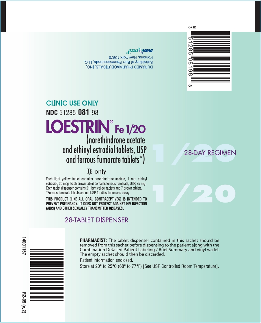 Loestrin Fe 1/20 28 Day Regimen Pouch Label - Clinic Use Only