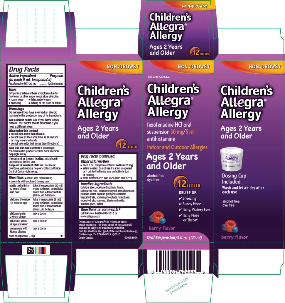 NDC 41167-4244-4
Children’s 
Allegra® 
Allergy
fexofenadine HCL oral
suspension 30 mg/5 ml 
antihistamine
