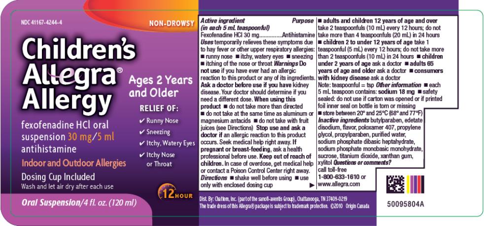 NDC 41167-4244-4
Children’s 
Allegra® 
Allergy
fexofenadine HCL oral
suspension 30 mg/5 ml
antihistamine
