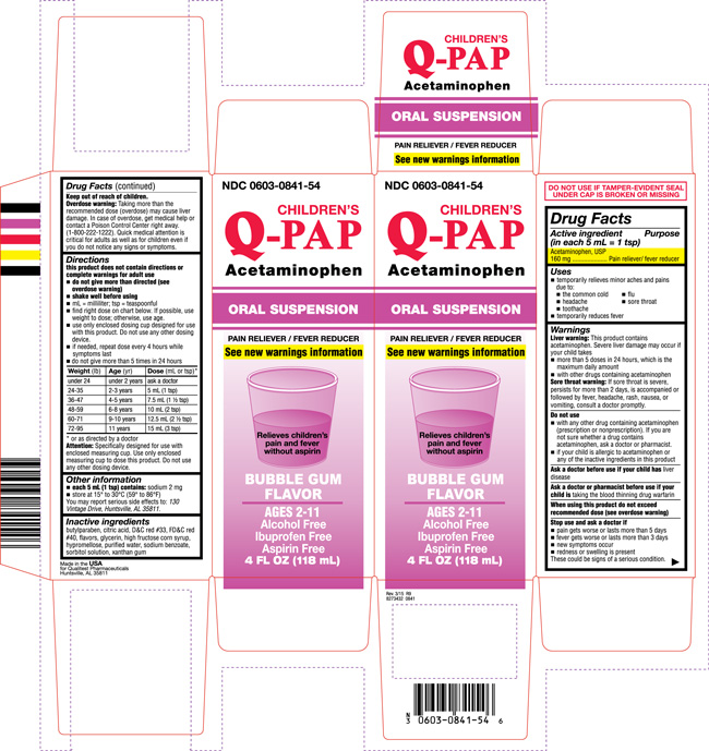 This is an image of the carton for the Children's Q-PAP Oral Suspension Bubble Gum Flavor.