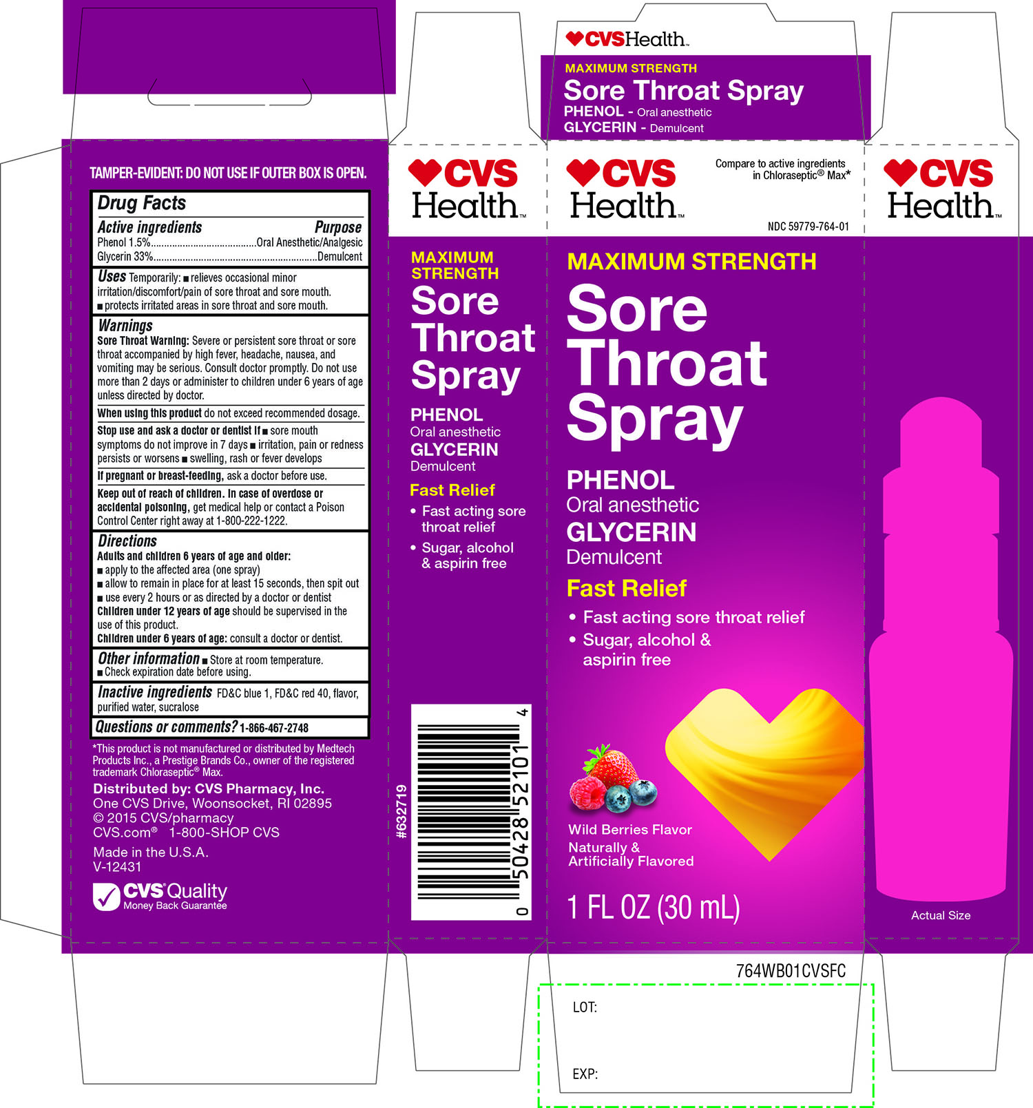 CVS Health Maximum Strength Sore Throat Spray Wild Berries Flavor 1 FL OZ