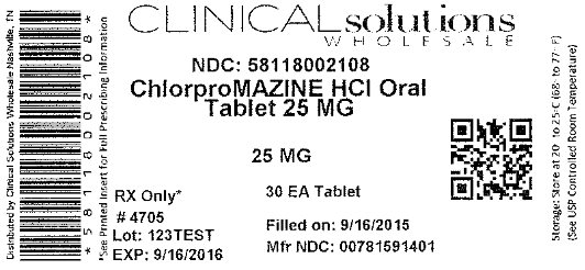 Chlorpromazine 25mg 30 count blister pack label