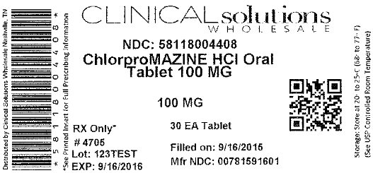 Chlorpromazine 100mg 30 count blister pack label