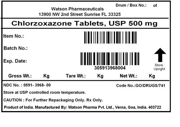 Chlorzoxazone Tablets, USP 500 mg NDC No.: 0591-3968-00 Code No.: GO/DRUGS/741