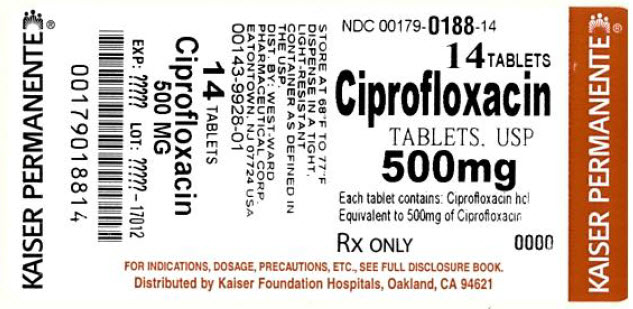 Ciprofloxacin Tablets, USP
500 mg/ 14 Tablets
NDC# 0179-0188-14
