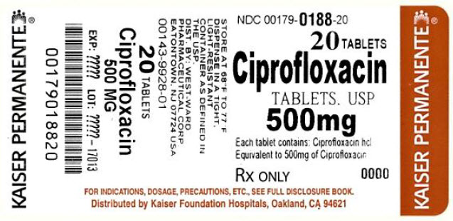 Ciprofloxacin Tablets, USP
500 mg/ 20 Tablets
NDC# 0179-0188-20
