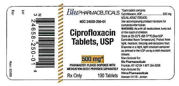 Blu Pharmaceuticals Ciprofloxacin Tablets 500mg 100ct Label