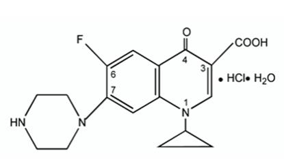 The chemical structure for Ciprofloxacin tablets.