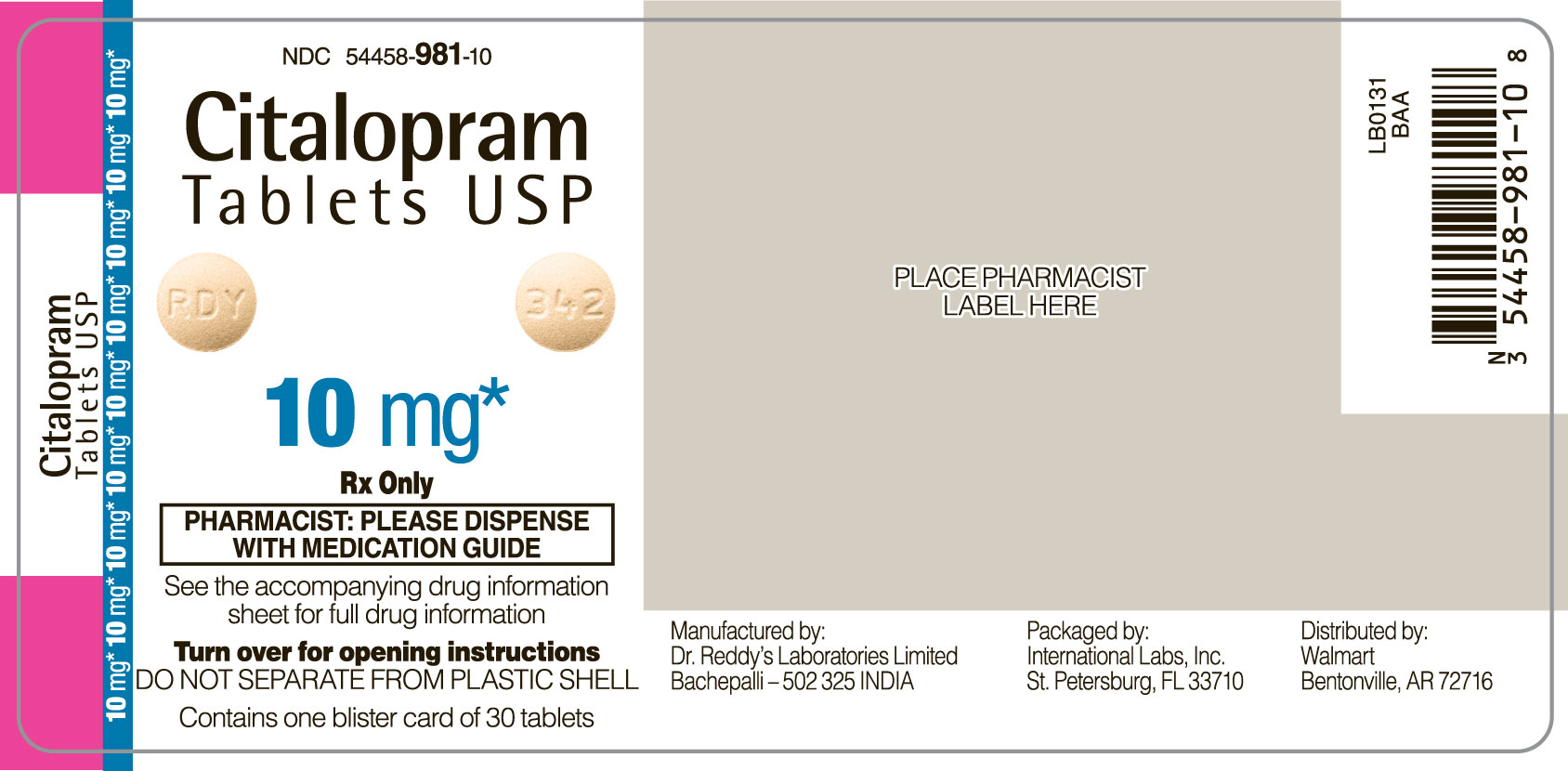 Citalopram 10 mg front label