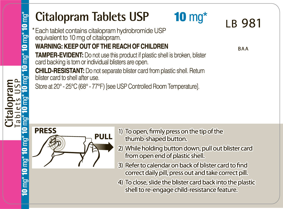 Citalopram 10 mg back label