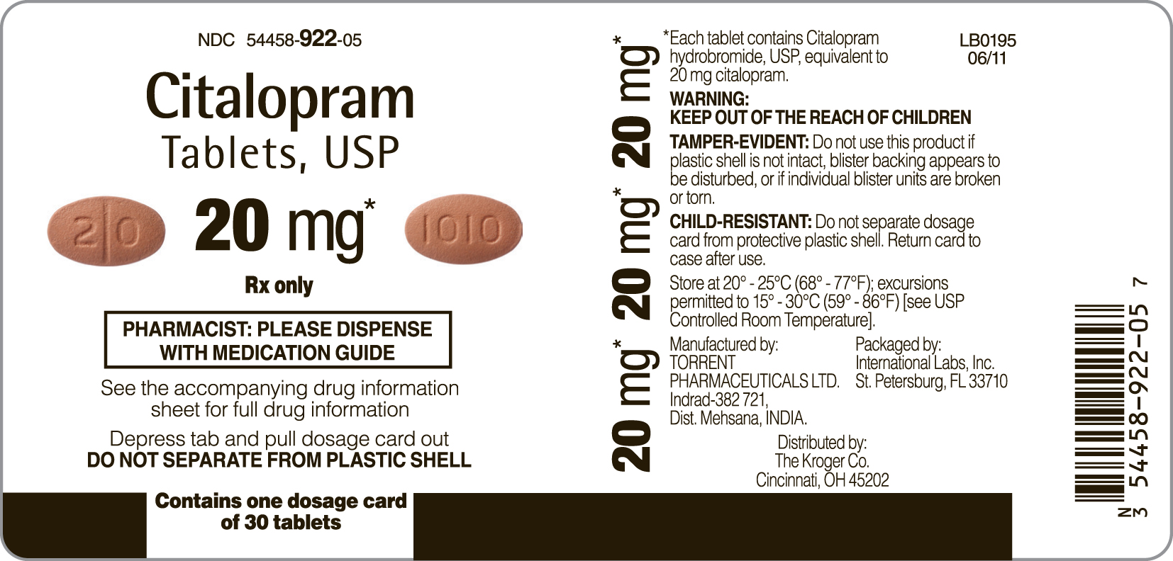 Kroger Citalopram 20 mg label