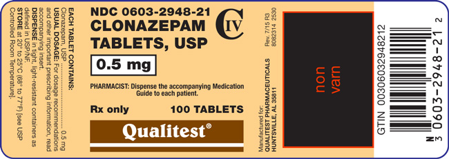 Image of the label for Clonazepam Tablets, USP 0.5 mg 100 tablets.