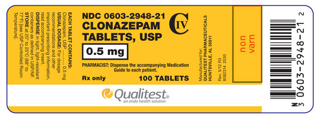 This is an image of the label for 0.5 mg Clonazepam.