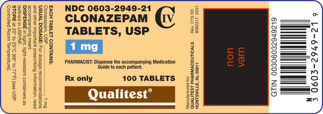 Image of the label for Clonazepam Tablets, USP 1 mg 100 tablets.