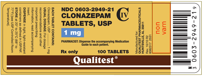 This is an image of the label for 1 mg Clonazepam Tablets, USP CIV.