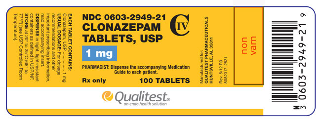 This is an image of the label for 1 mg Clonazepam.