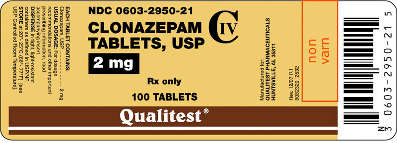 This is an image of the label for 2 mg Clonazepam.