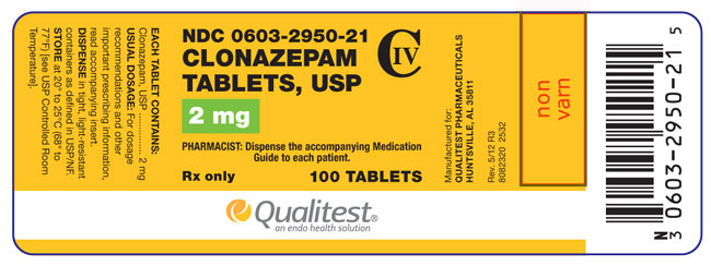 This is an image of the label for 2 mg Clonazepam.