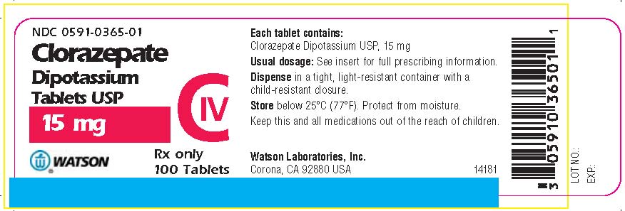 NDC 0591-0365-01
Clorazepate
Dipotassium
Tablets USP
15 mg
Watson             Rx only      100 Tablets