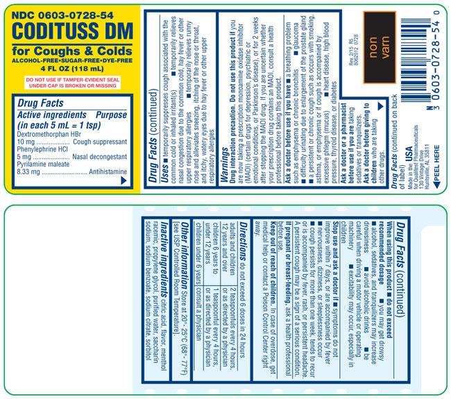 This is the front and back of the Codituss DM 4oz label