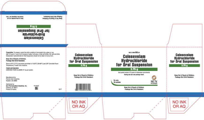 NDC 51660-995-30 Colesevelam Hydrochloride For Oral suspention 3.75 g 30 Packets Rx Only