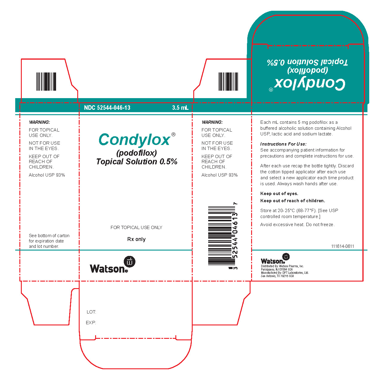 Condylox Topical Solution 0.5% 3.5 mL NDC 52544-046-13